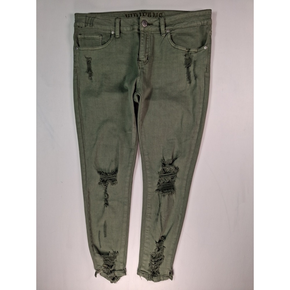 VIP Jeans Womens Size 11/12 Olive Green Distressed Ripped Skinny Denim Pants